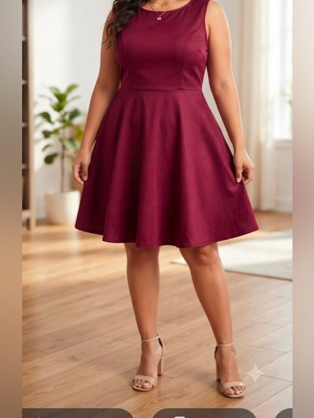 Hanpfeirs Burgundy Cotton Spandex Fit & Flare Skater Dress Size 2XL